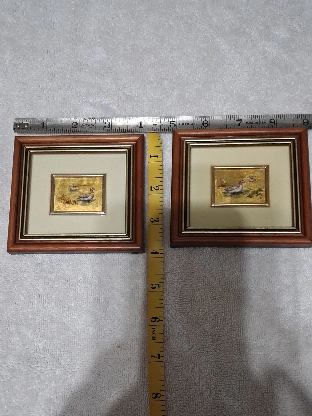 Reproduction Miniature Pair of Italian Gold Leaf Duck Prints